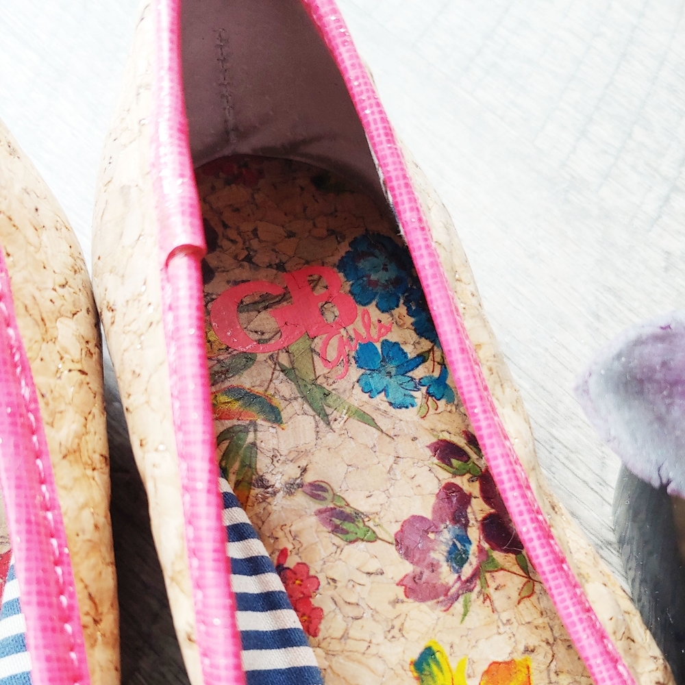 GB Girls Flats Floral Cork Size 3 - Picture 2 of 4
